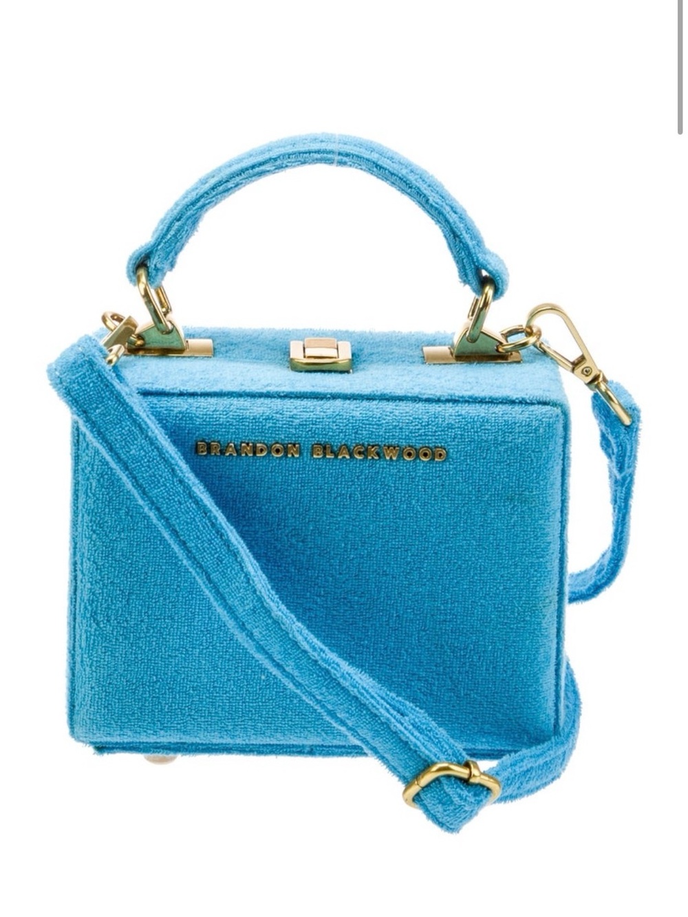Brandon Blackwood Turquoise Terry Cloth Box Bag with Gold Hardware